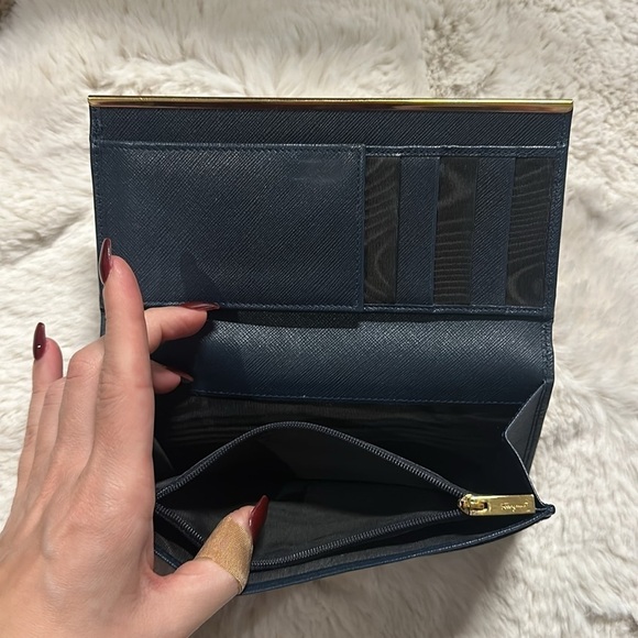 Salvatore Ferragamo Navy Blue Leather Gancini Bit Continental Long Wallet - Picture 7 of 9